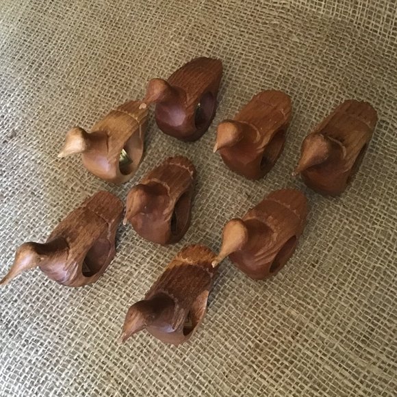Vintage Hand Carved Wooden Bird Napkin Rings - Set Of 8 - Mid Century Modern - Picture 8 of 8